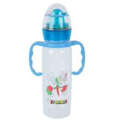 Бутылочка Бусинка с погремушкой пластик с рождения, 250 мл, цвет: синий