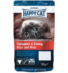 Лакомство Happy Cat для взрослых кошек подушечки для здоровых животных, говядина/солод, 50г