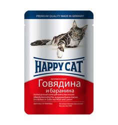 Влажный корм Happy Cat для взрослых кошек, говядина/баранина, 100г
