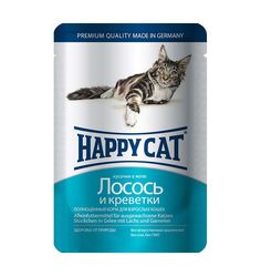Влажный корм Happy Cat для взрослых кошек, лосось/креветки, 100г