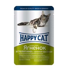 Влажный корм Happy Cat для взрослых кошек, ягненок/теленок/зеленая фасоль, 100г