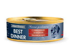 Влажный корм Best Dinner для щенков, С говядиной и языком, 100 г
