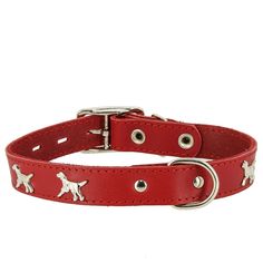 Ошейник кожаный для собак Каскад Косточка с украшением, цвет: красный