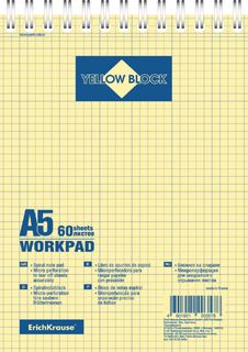 Блокнот клетка А5 80л Erich Krause Yellow Block спираль