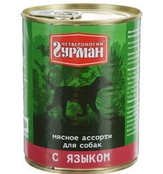 Влажный корм Четвероногий гурман Мясное ассорти, язык, 340 г