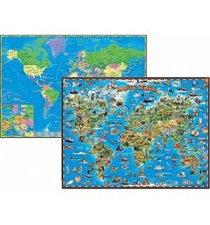 Карта мира Геоцентр Настольная двухсторонняя для детей