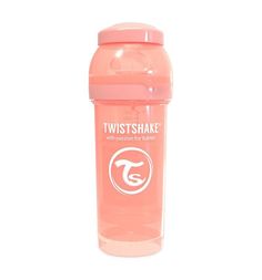 Бутылочка Twistshake для кормления антиколиковая пластик с рождения, 260 мл, цвет: персиковый