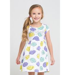 Платье Crockid Волшебные ракушки, цвет: белый/фиолетовый