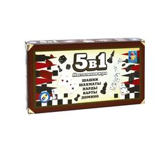 Настольная игра 1Toy 5в1 Шашки шахматы нарды карты домино на магните