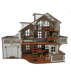 Кукольный домик Iwoodplay Деревянный с гаражом 52 см