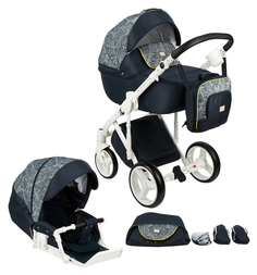 Коляска 2 в 1 Adamex Luciano, цвет: темно-синий/синий принт