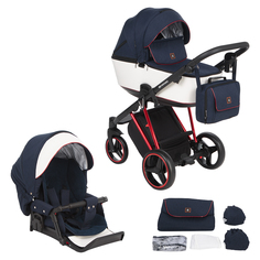 Коляска 2 в 1 Adamex Cristiano Special Edition, цвет: кожа белая/темно-синий