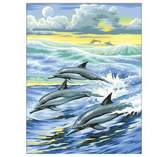Картина стразами Алмазная Живопись Семья дельфинов 30*40см АЖ-1062