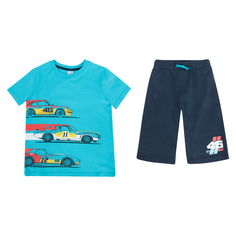 Комплект футболка/шорты Crockid Спортивные автомобили, цвет: голубой/синий