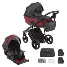 Коляска 2 в 1 Adamex Cristiano, цвет: кожа бордовая/темно-серый