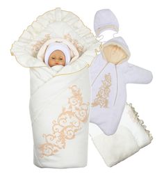 Комплект на выписку Ажур Babyglory, цвет: бежевый комбинезон/шапка/одеяло