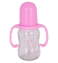 Бутылочка Бусинка С ручками стекло с рождения, 125 мл, цвет: розовый