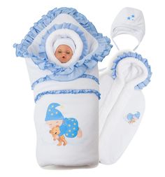 Комплект на выписку Соня Babyglory, цвет: голубой/белый одеяло/конверт/шапка/ползунки/распашонка/пояс