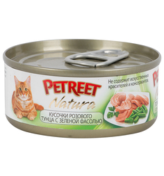 Влажный корм Petreet для взрослых кошек, кусочки розового тунца/зеленая фасоль, 70г