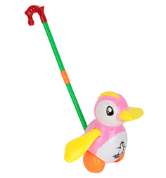 Каталка Игруша Пингвин розовый, длина ручки: 38