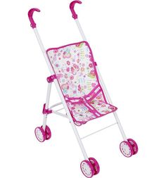 Коляска-трость для кукол Игруша (белый+ розовый/бабочки) 55 см
