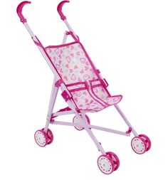 Коляска-трость для кукол Игруша Розовая с мишками и сердечками 53 см
