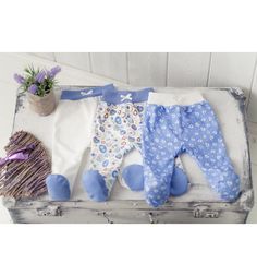 Комплект ползунки 3 шт Lucky Child Лаванда, цвет: синий/молочный