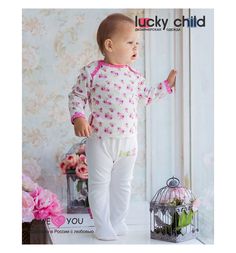 Комплект ползунки 3 шт Lucky Child Маленькая садовница, цвет: розовый/св.зеленый