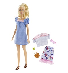 Кукла Barbie Игра с модой Блондинка с хвостом в голубом сарафане