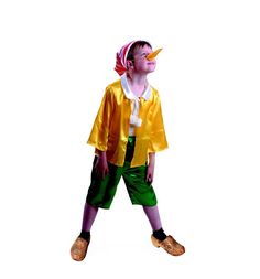 Карнавальный костюм Батик Буратино бриджи/колпак/куртка/нос, цвет: желтый/зеленый
