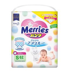 Подгузники-трусики Merries S (4-8 кг) 62 шт.
