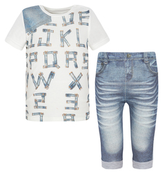 Комплект футболка/брюки Папитто Fashion Jeans, цвет: белый/голубой