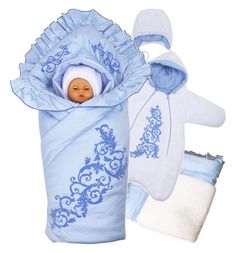 Комплект на выписку Ажур Babyglory, цвет: голубой комбинезон/шапка/полноценное-одеяло