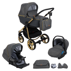 Коляска 3 в 1 Adamex Reggio Special Edition, цвет: кожа темно-серая/золотой принт