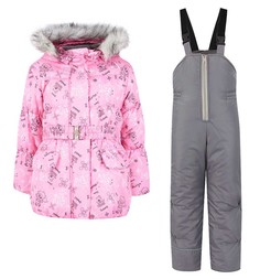 Комплект куртка/полукомбинезон Ursindo Снежинка, цвет: розовый/серый