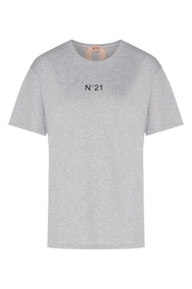 Серая хлопковая футболка с логотипом No21