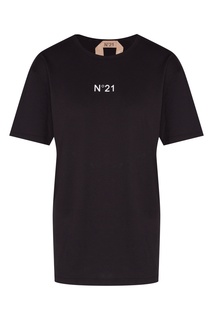 Черная хлопковая футболка с логотипом No21