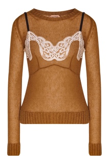 Коричневый джемпер с кружевной отделкой No21