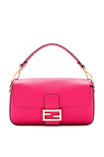Розовая кожаная сумка Baguette Fendi