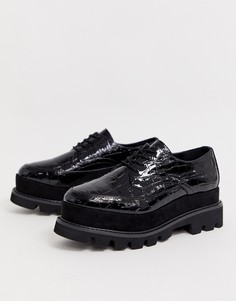 Черные туфли на платформе со шнуровкой и эффектом крокодиловой кожи Truffle Collection - Черный