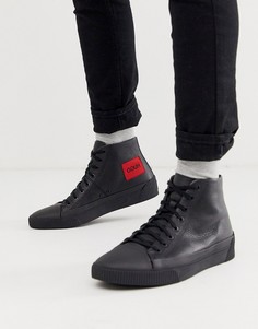 Черные кожаные высокие кроссовки HUGO Zero - Черный