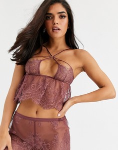 Кружевной пижамный комплект с топом на бретельках и шортами Hunkemoller Venus - Коричневый