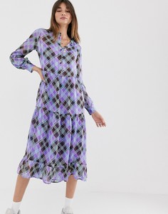 Ярусное платье миди в клетку Levete Room - Фиолетовый