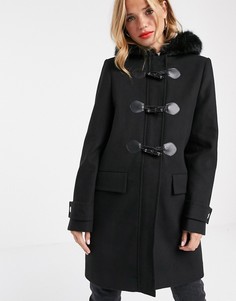 Черный дафлкот с отделкой из искусственного меха ASOS DESIGN - Черный