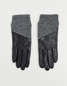 Черные/серые кожаные перчатки для сенсорных экранов с манжетами в рубчик ASOS DESIGN - Черный