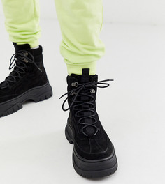 Черные ботинки из искусственного нубука для широкой стопы на массивной подошве и шнуровке ASOS DESIGN - Черный