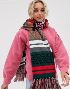 Длинный шарф с монограммой яркой расцветки и кисточками ASOS DESIGN - Мульти