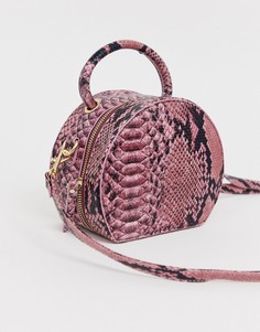Бордовая круглая сумка через плечо со змеиным принтом Chateau - Розовый