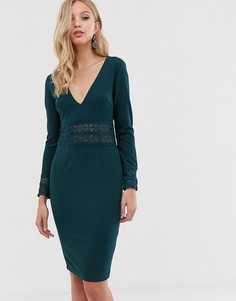 Платье миди с длинными рукавами и глубоким вырезом AX Paris - Зеленый