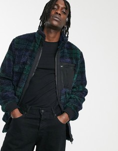 Куртка из искусственной цигейки в зеленую и синюю клетку ASOS DESIGN - Синий